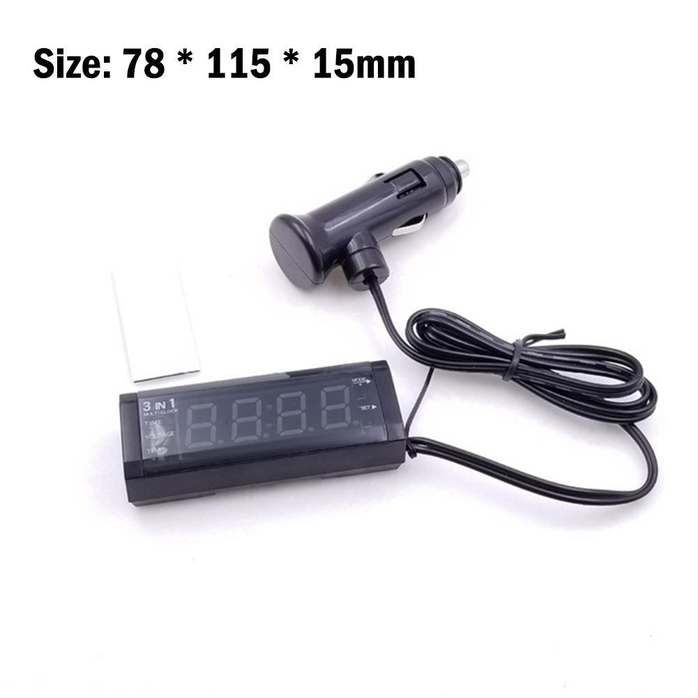 12V 3 In 1 Auto Automobile LED Digital Voltmeter Thermometer * Accessories * 15mm Clock Digital Clock Display Clock 78 Car U5M2