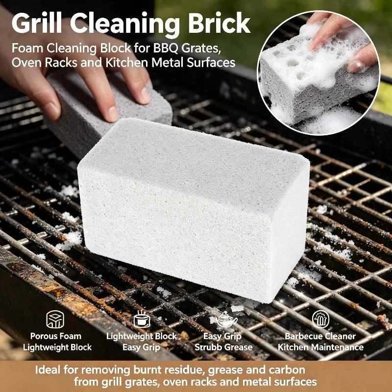 BBQ Grill Cleaning Brush with Pumice Brick 1/4Pcs Bristle-Free Barbecue Cleaning Tool for Home Kitchen Outdoor BBQ
