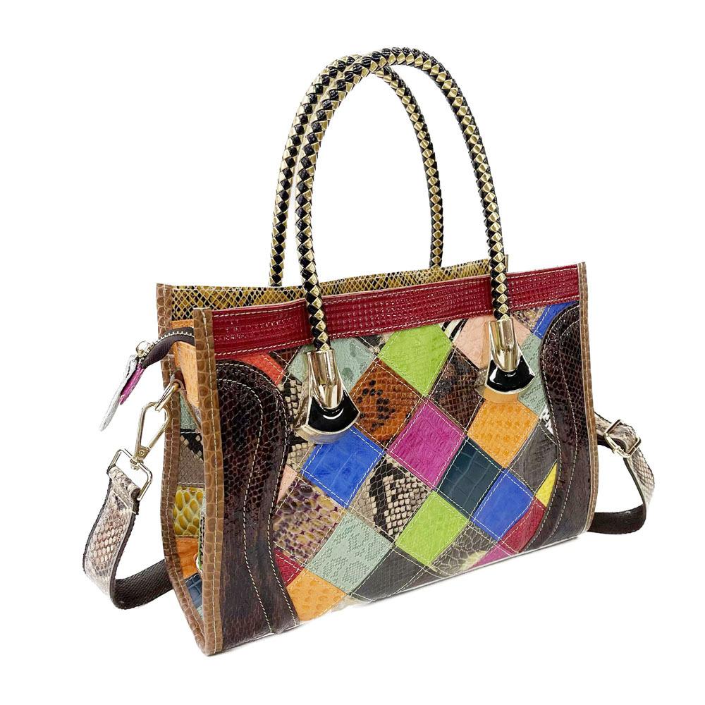 Leather Women'S Bag Style Hand-Spliced Plaid Handbag Messenger Bag Women'S Bag