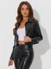 Allegra K Women's Long Sleeve Biker Jacket/Coat with Holographic Shiny Metallic Collar and Button-Down Detail, Black, Size S