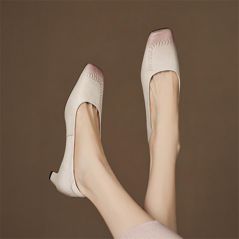 Fashion New Spring/autumn Genuine Leather Women Shoes Square Toe Shoes for Women Fashion Concise Shoes Mid Heels Handmade Women Pumps