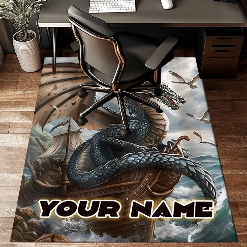 1PC Custom Name Dragon's Stormy Voyage Theme Floor Mat Ideal for Living Room, Game Rooms, Office, Bedroom, Office Floor Mat , Floor Mats for Home
