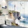 Watercolor Sunset Ocean Sailboat & Seagulls Waterproof Shower Curtain For Bathroom Decor