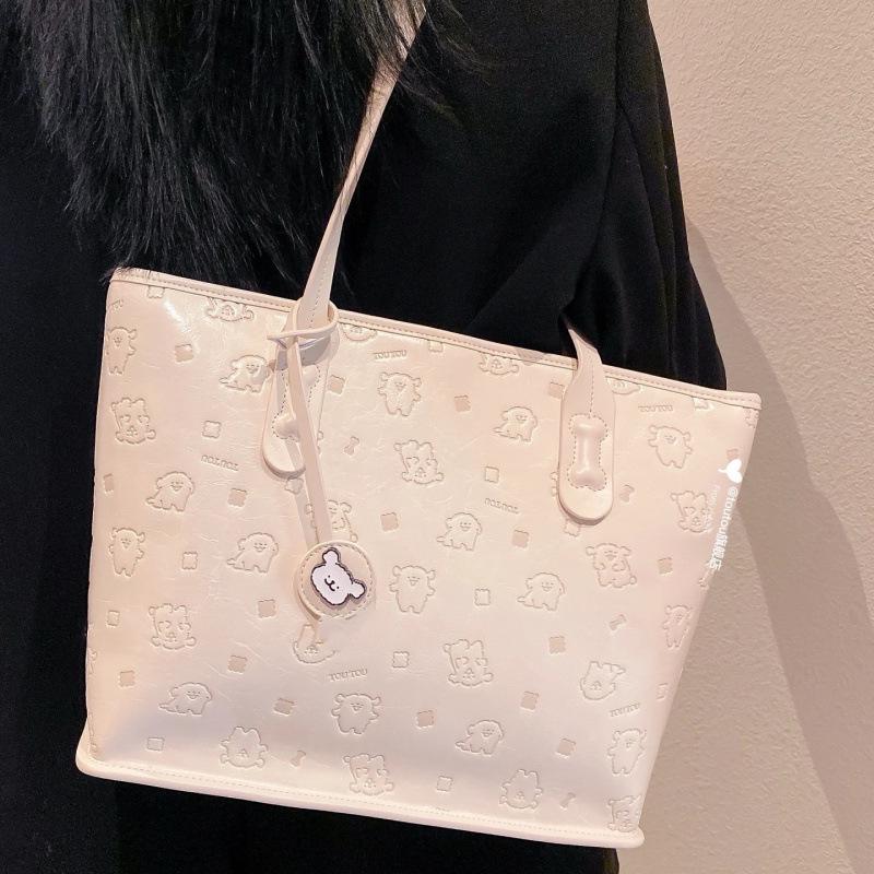Girlish Heart Cartoon Texture Tote: Large Capacity Versatile Shoulder Handbag 33x13x27 cm