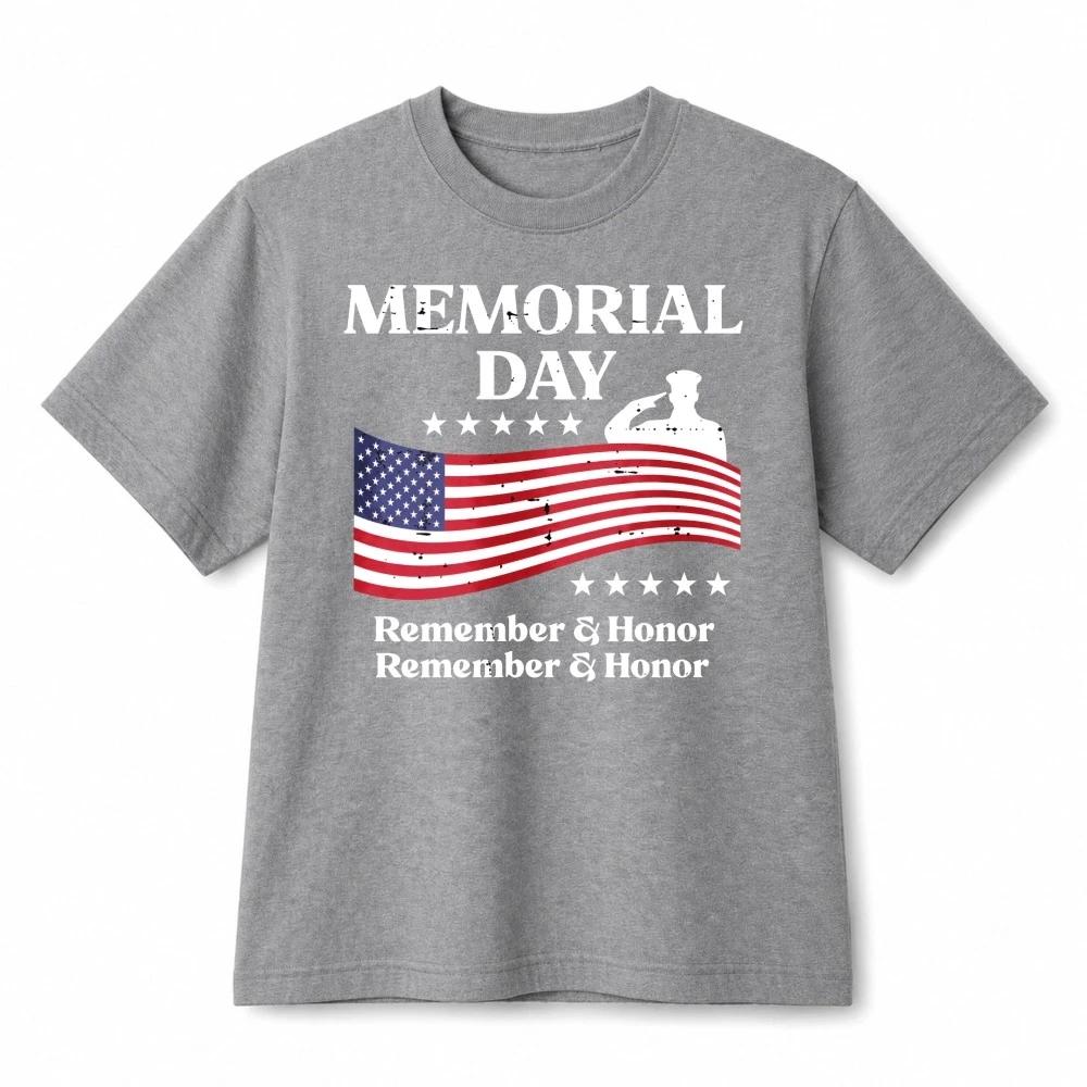 Memorial Day Remember & Honor Salute Patriotic Retro Graphic Cotton T‑Shirt L