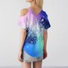 Women's Gradient Print Casual Off-Shoulder Strappy V-Neck Short-Sleeved T-Shirt