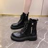 Fashion Women's Shoes 2024 Fashion Lace Up Zipper Women's Boots Autumn Round Toe Solid Platform Water Proof Fashion British Style Boots