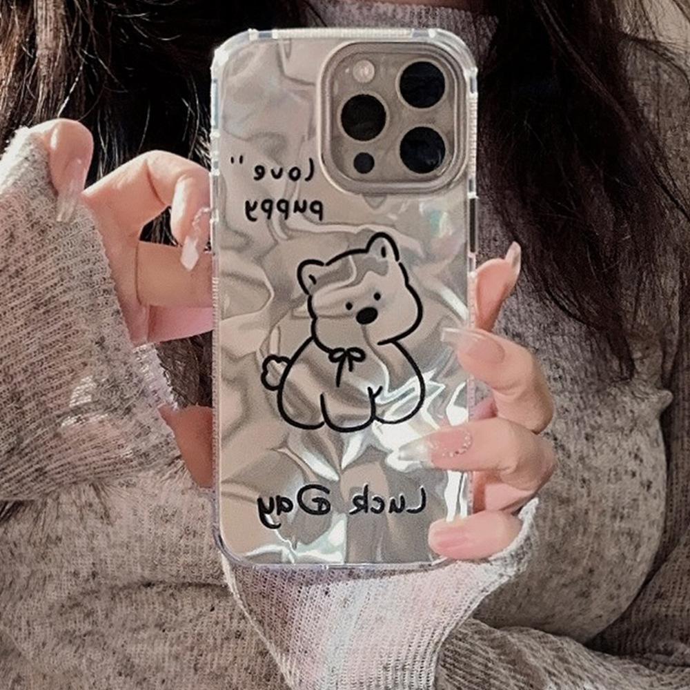 Electroplating Silver Ins Line Dog Suitable for IPhone 16 IPhone Case 14pro Max Laser 1315