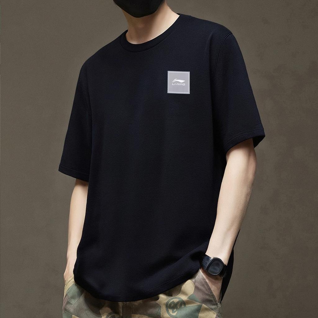 Li-Ning Fashionable Loose Comfortable Breathable Short Sleeve T-Shirt Men tops Black AHSW877-1
