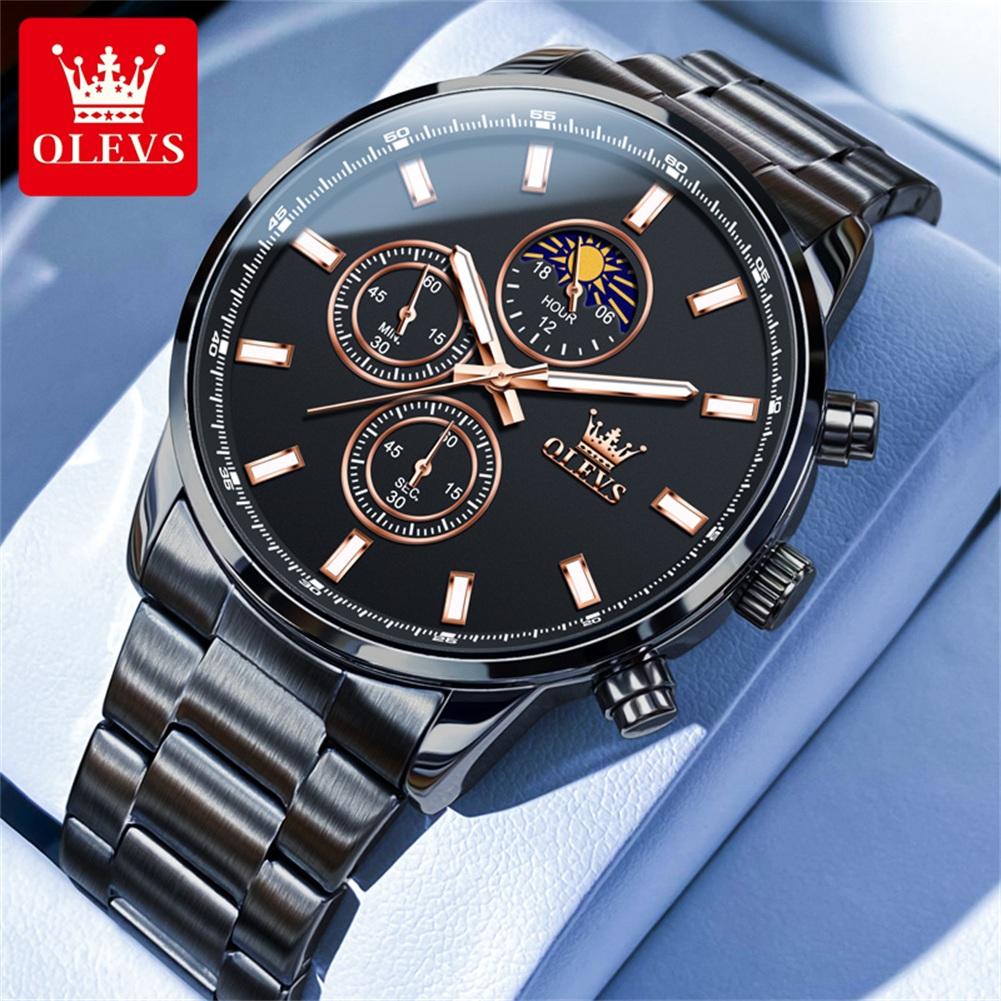 OLEVS 2902 Mens Watch Casual Fashion Simple Original Wristwatch For Men Waterproof Luminous Three Small Dial Reloj Box