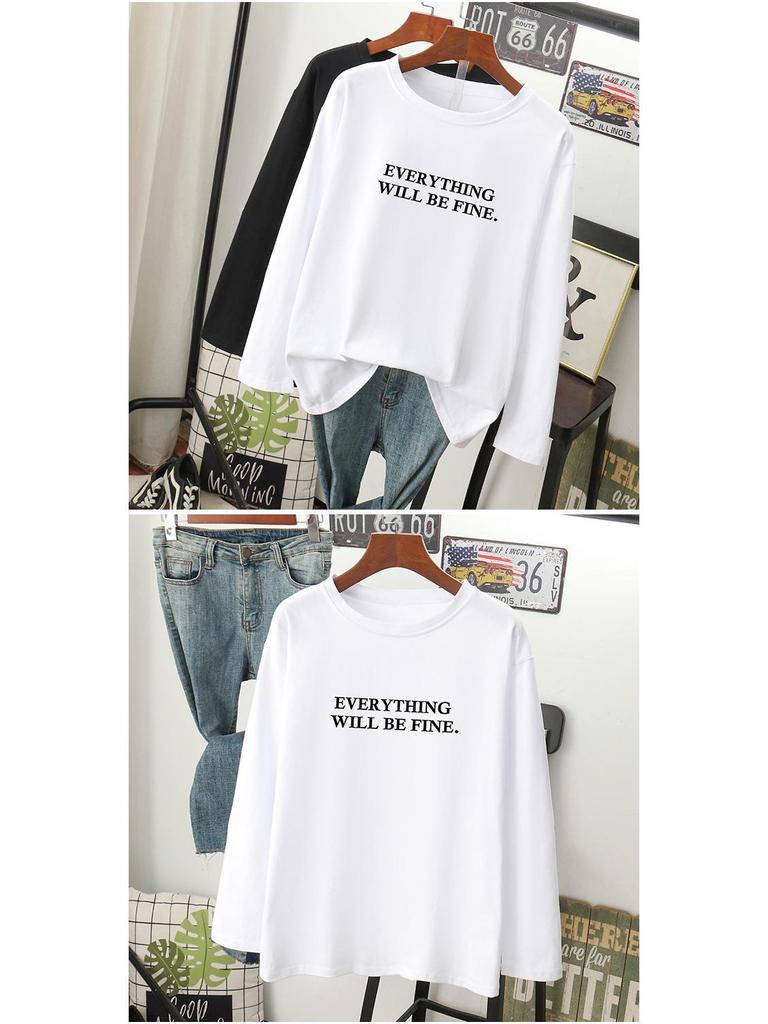 T-shirt ample à manches longues en pur coton pour femme - Nouveau pour Printemps/Automne 2024, Design amincissant couvrant le ventre