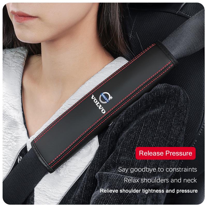 2pcs Car Shoulder Protector Pad Leather Safety Belt Cover For Volvo Xc60 Xc90 V40 V60 S60 V50 V90 S80 C40 XC40 V70 XC70 C30 EX90