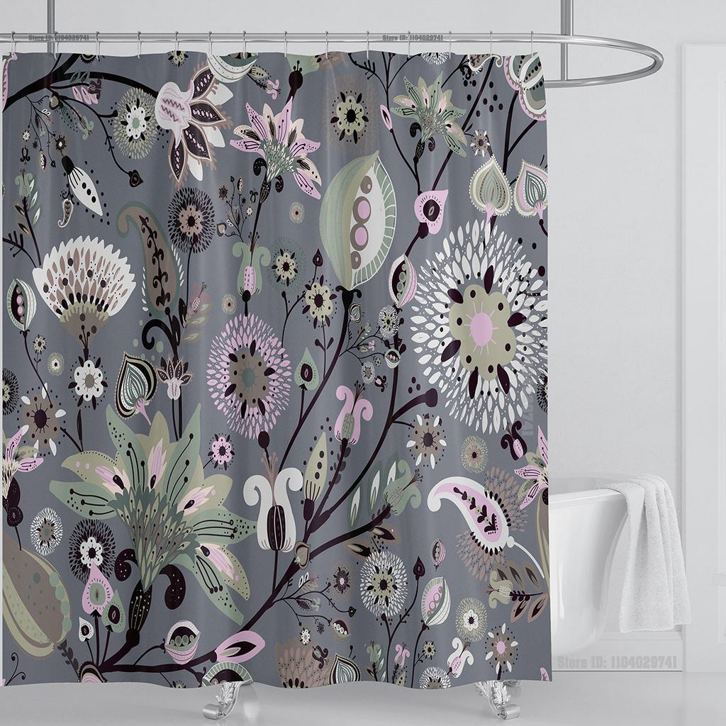 Boho Luxury Floral modern Shower Curtain flower printing Waterproof Polyester Bathroom Curtain with Hooks Bathtub Screen