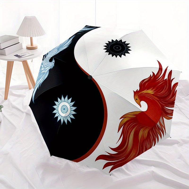 Yin Yang Phoenix: Balance in DesignUmbrella with Cute Design, Portable 3-Fold Compact Umbrella for Men & Women, Valentine's Day Mother's Day Halloween