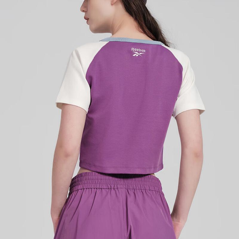 Reebok Color Block Knitted Round Neck Short Sleeve T-Shirt Women tops Purple White 24SRC406WGP2