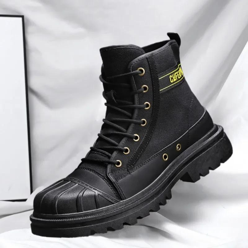 2025 New Men's High-top Anti-collision Work Boots 2025 Spring and Autumn Big-head Motorcycle Boots Canvas Shoes Fashion Boots