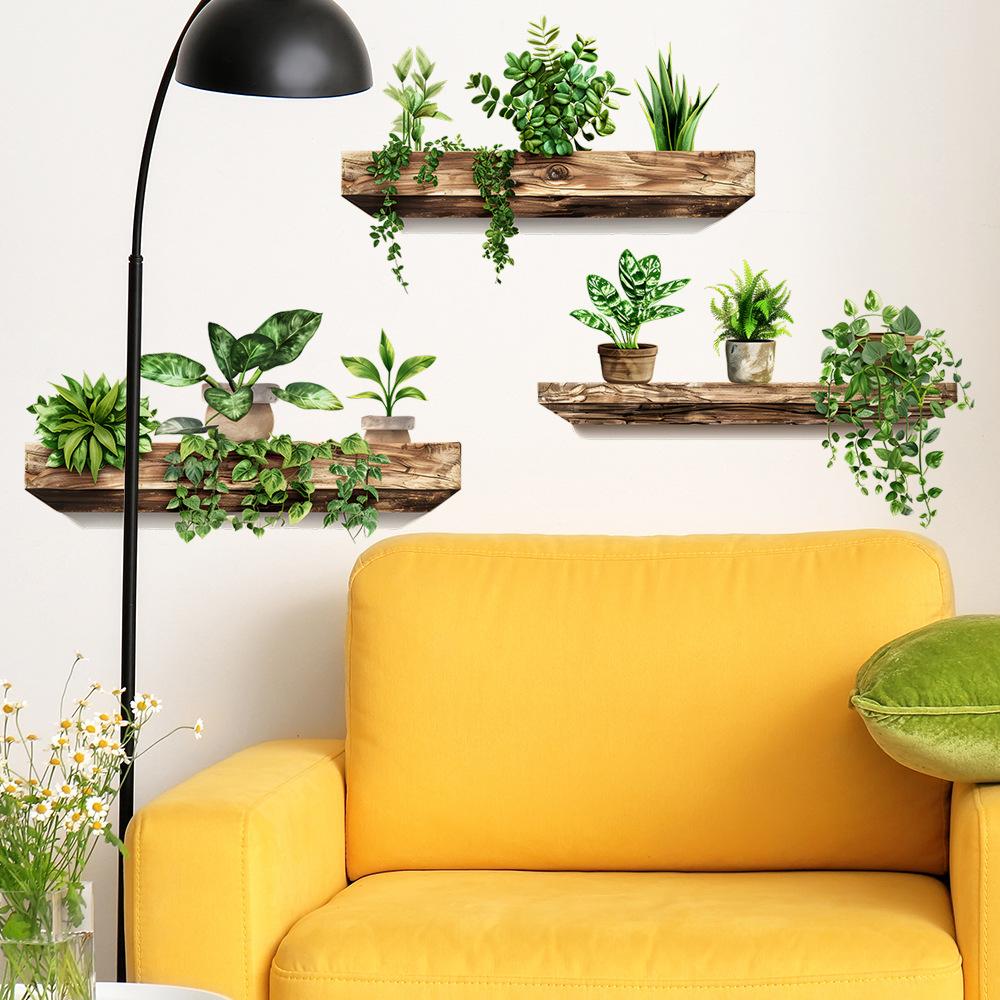 3Pcs/Set Creative Wall Stickers Potted Plant Decals Self-adhesive Removable Wall Mural DIY Wall Art Home Decoration Accessories