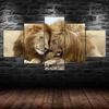 Lion Couple Loving Wild Animal Scene 5 Piece Five Panel Wall Canvas Print Pictures Modern Art Poster Home Decor Gift For Him For Her