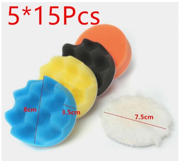 

75Pcs 80mm 3 Inch Colorful Buffing Polishing Sponge Pads Kit For Car Polisher