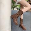Retro Embroidery Cow Leather Western Cowboy Boots for Women Designer Autumn Winter Women Shoes Fashion Casual Boots Ladies