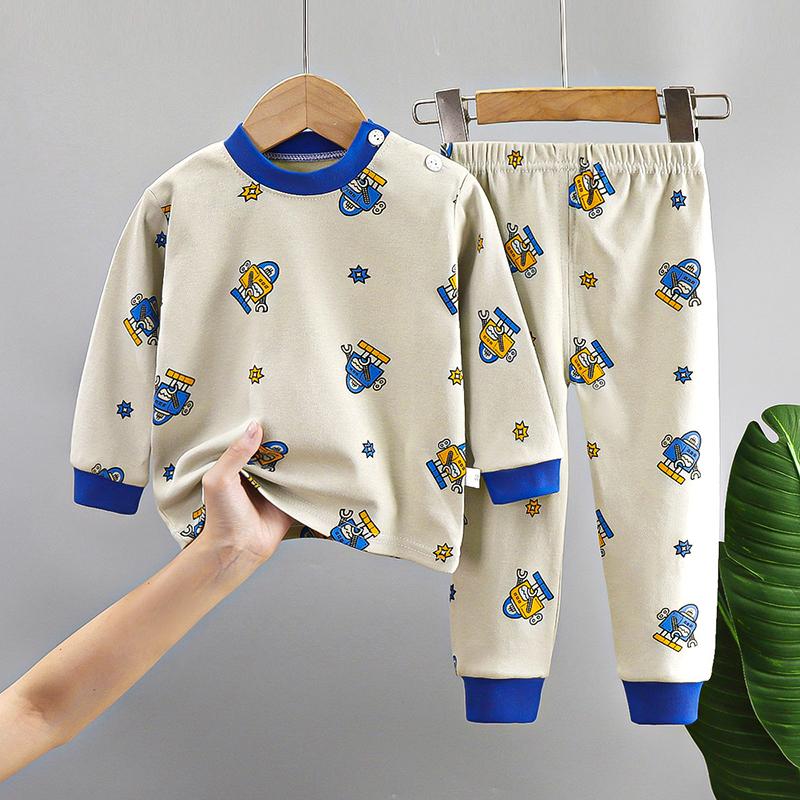 Cute Cartoon Design Pure Cotton Sleepwear Set for Boys and Girls - Long Sleeve Top and Pants for Autumn