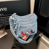 Dżinsowa Torba Crossbody Damska z Haftowanym Kreskówkowym Wzorem Wielokieszeniowa Torba na Ramię
