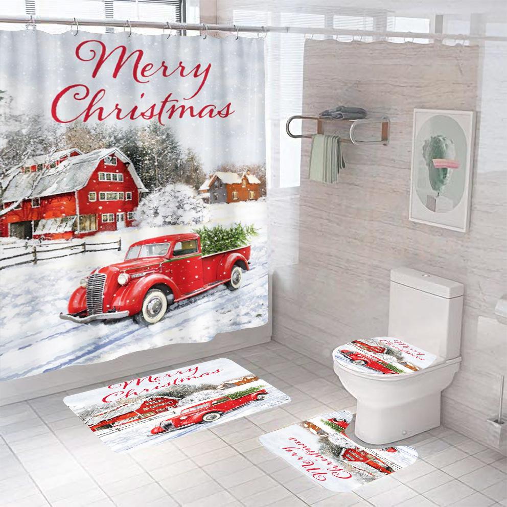 Best-Selling Christmas Digital Print Shower Curtain Waterproof, Includes Plastic C-Shaped Hooks