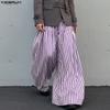 INCERUN Men Elastic Waist Casual Loose Striped Wide Leg Trousers Long Palazzo Pants