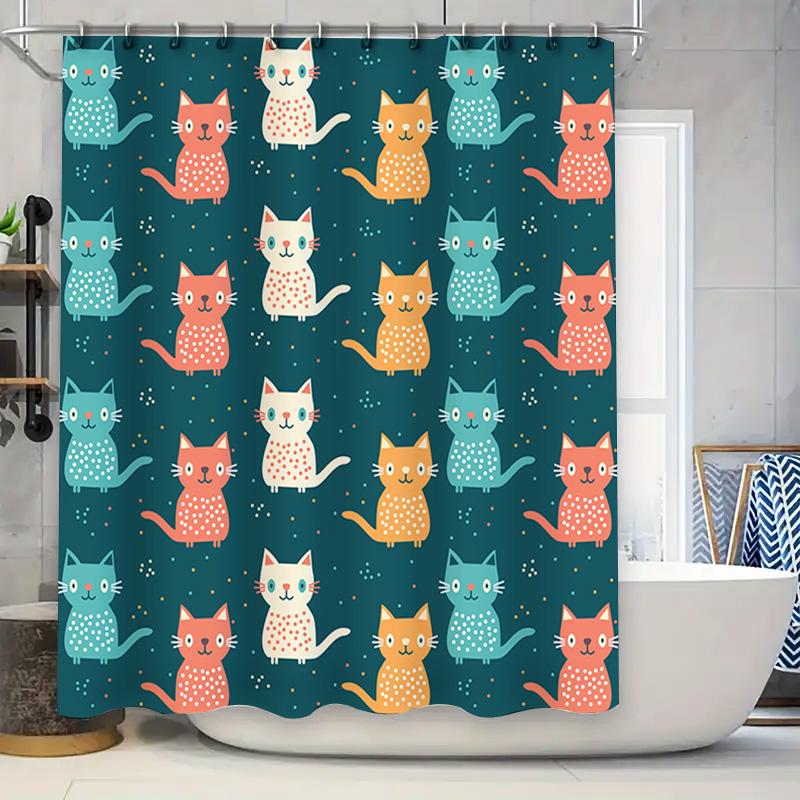 

Colorful Cat Shower Curtain Modern Bathroom Decor For Kids Room Polyester Fabric Waterproof Liner With Hooks 72 X 84 Inches W60H190(CM)-1 Pcs