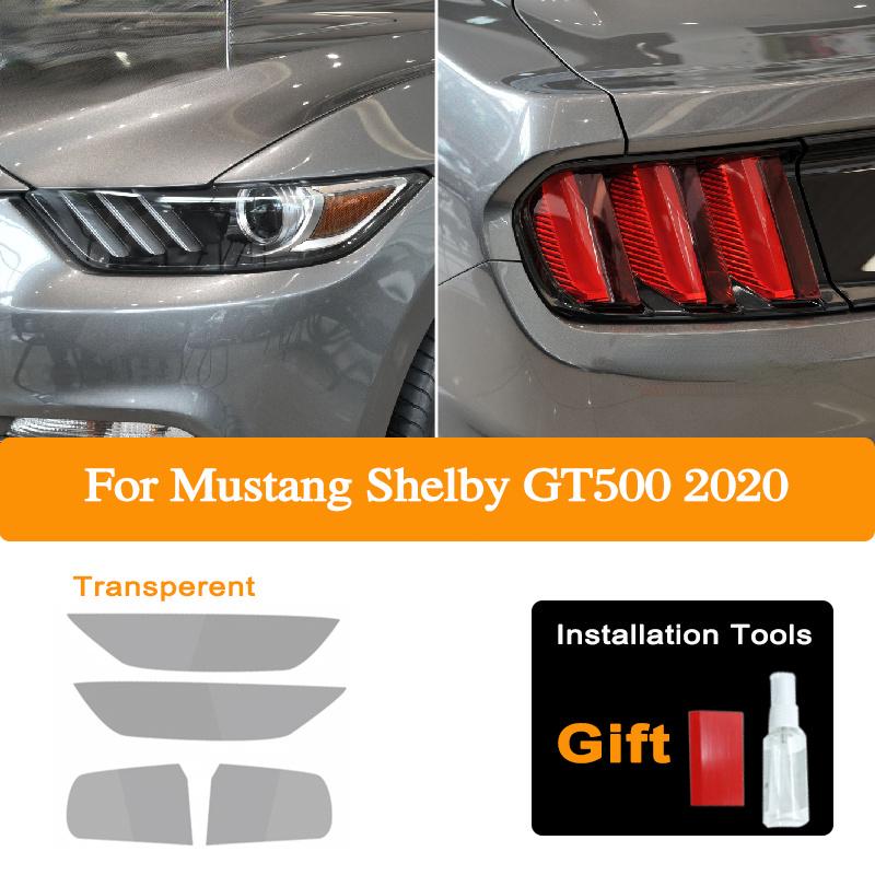 Car Headlight Protective Film For Ford Mustang 2015-Present Shelby GT500 Taillight Tint Black Transparent TPU Sticker Accessorie