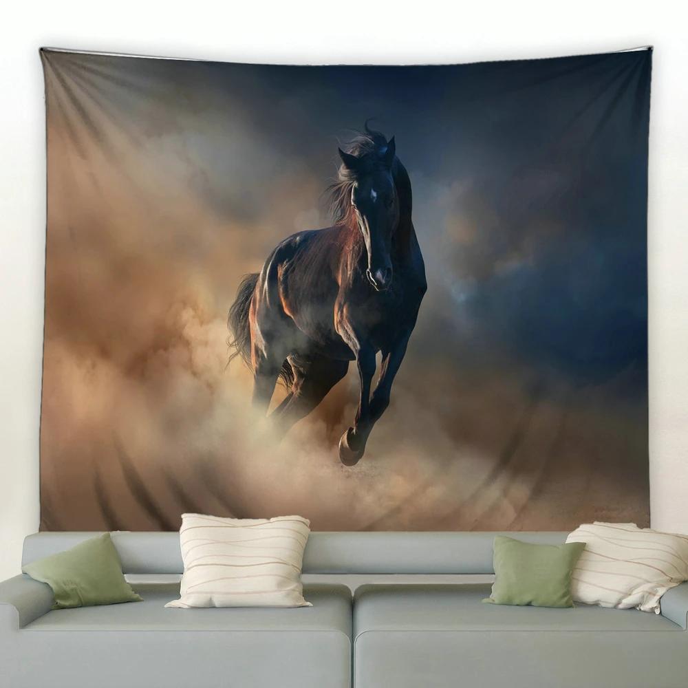 Pentium Horse Printing Tapestry Wall Hanging Polyester Fabric Home Living Room Decor Wild Animals Pattern Big Couch Blanket