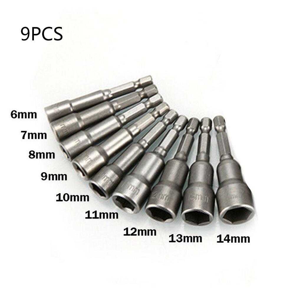 Buy 9pc/Set 1/4 Drill Bit Hex Socket Nut Driver Adapter Tool 614mm For