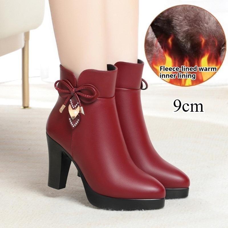 High-heeled Ankle Boots, Autumn and Winter Women's Leather Shoes, Fashion Boots, Cotton Boots