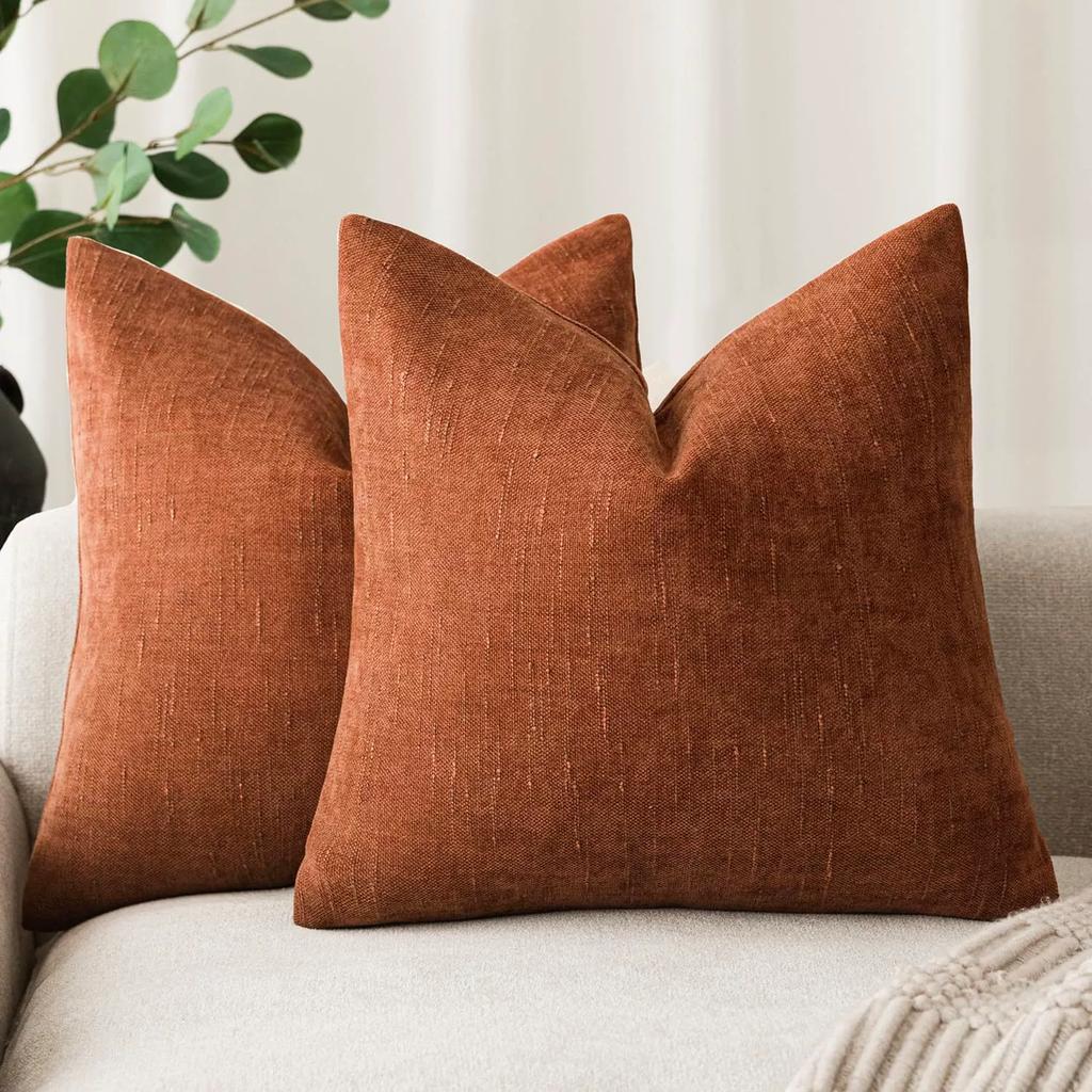 Pack of 2 Soft Textured Throw Pillow Covers Square Accent Solid Cushion Cover Cozy Farmhouse Pillow Case with Zippe for Couch