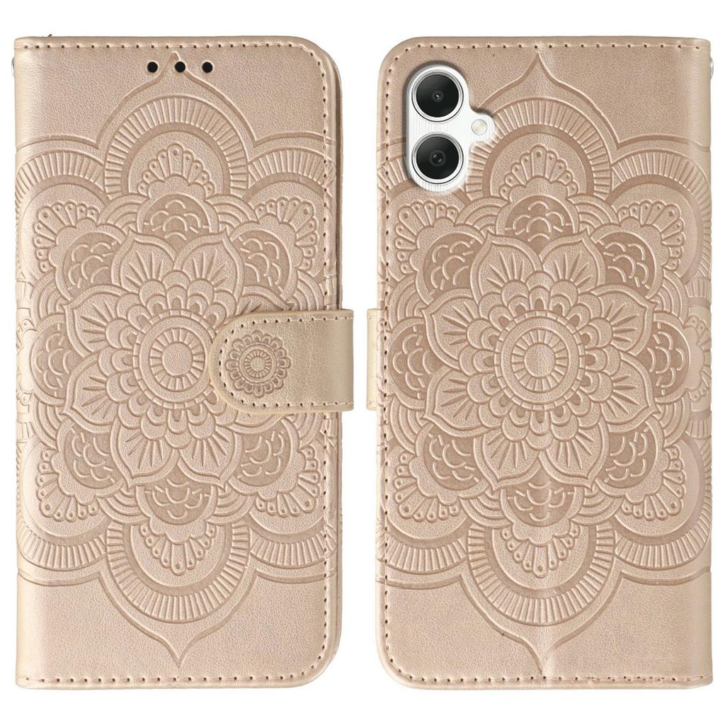 For Samsung Galaxy A05 4G Case PU Leather Mandala Imprinted Design Wallet Phone Cover with Wrist Strap