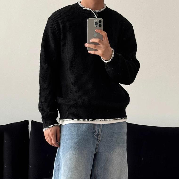 Men's Cleanfit Henley Collar Knit Sweater - Autumn/Winter High-End, Casual Base Layer