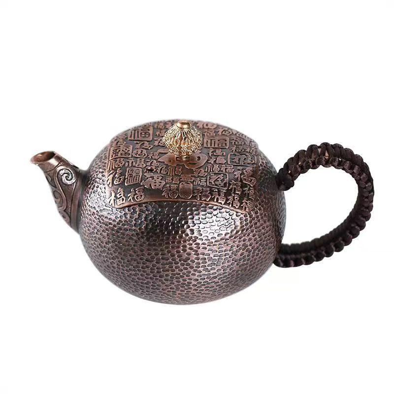 Vintage Red Copper Teapot, Home Brewing Tea Pot, Handmade Mini Lotus Leaf Copper Pot, Traditional Handicrafts Tea Kettle, 300ml