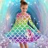 Mädchen Freizeitkleid mit 3D-Einhorn-Print, Rundhalsausschnitt, lange Ärmel, Kinder Prinzessinenkleid