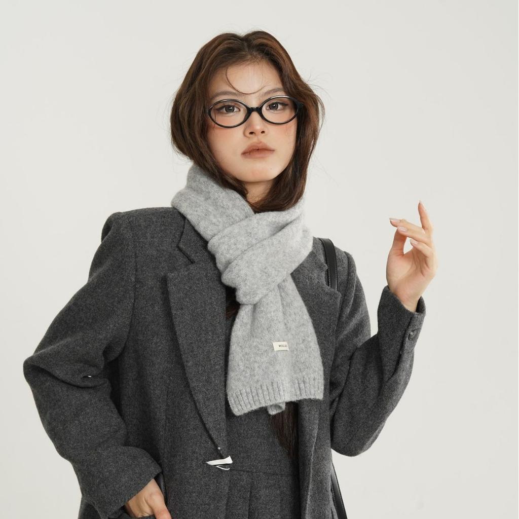 New Winter Women's Wool Blended Scarf Solid Color Knitted Versatile Fashionable Fresh Warm Thickened Scarf