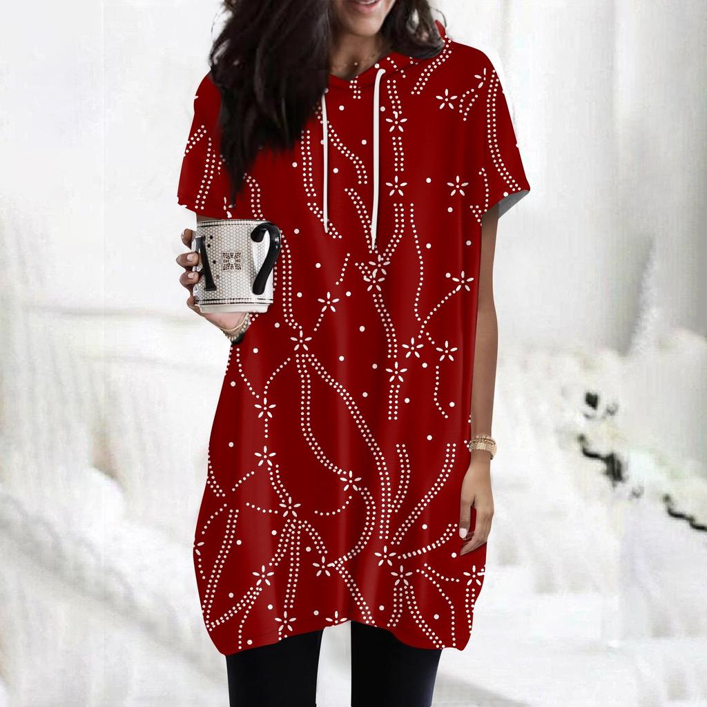 Women's Hoodies Casual Short Sleeve Shirts Fashion Print Tunic Tops With Pockets