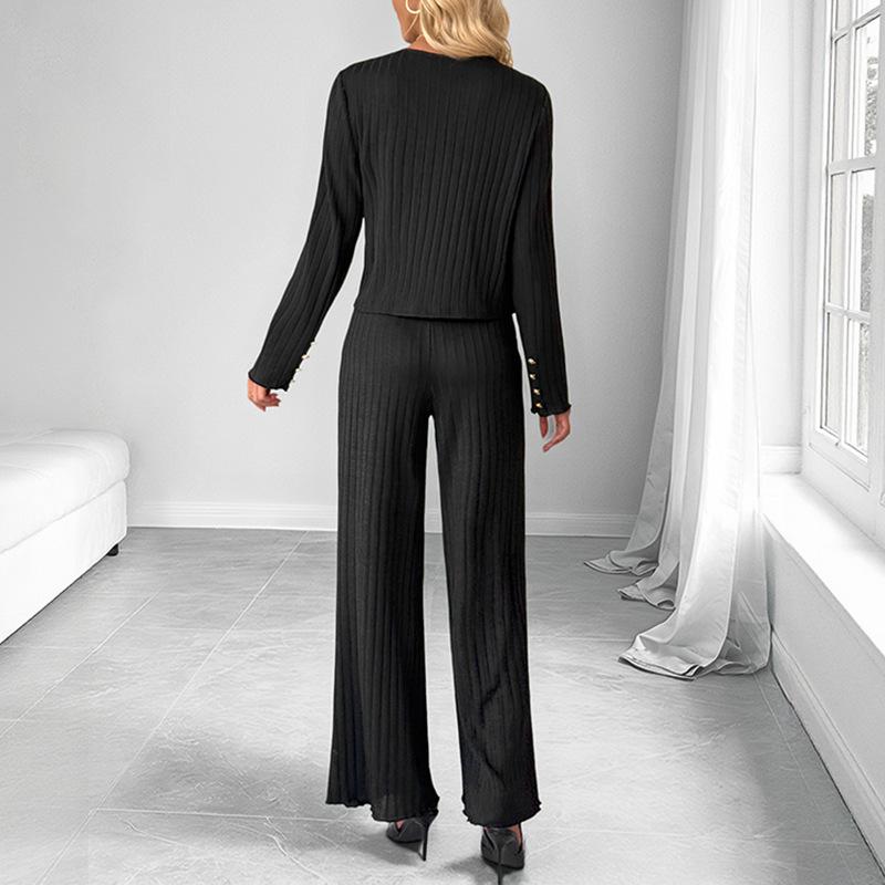 YYFS Women's Fashion Casual Spring Autumn Solid Color Print Long Sleeve V-Neck Trousers Pants Suits