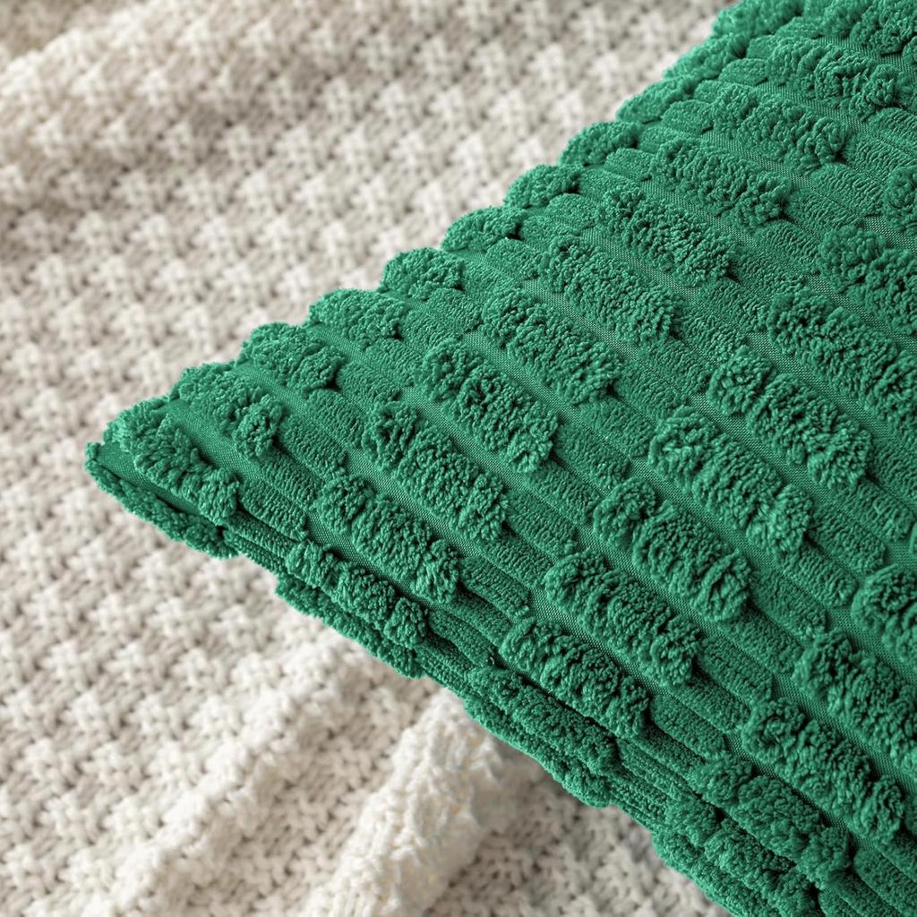 Dark Green Christmas Decorative Throw Pillow Covers 18x18 Inch Soft Corduroy Striped Pillow Case Square Cushion Covers for Sofa