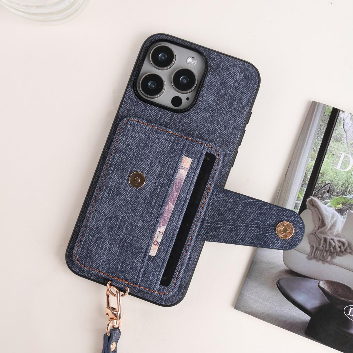 

Stylish Minimalist Cowboy Texture PU Leather Case for iPhone 14 16E 15 12 11 13 Wallet With a Lanyard for iPhone 11