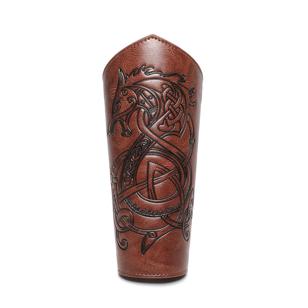 2Pcs Medieval Embossed Vintage Bracers, Knight Faux Leather Arm Guards, Cosplay LARP Stage Costume Accessories Wrist Protectors