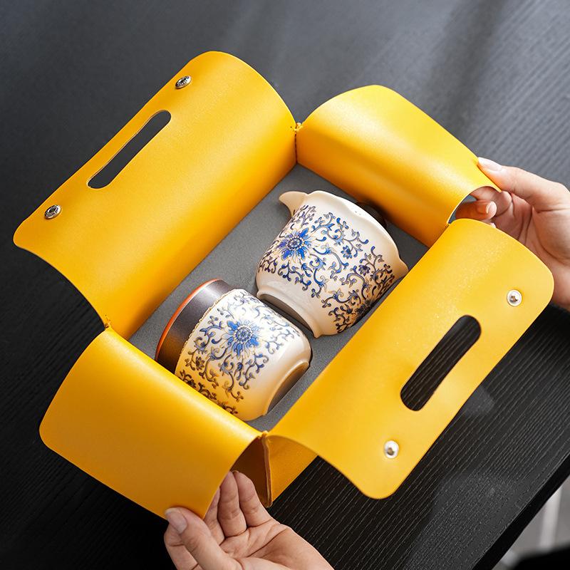 

Ru kiln travel tea set one pot three cups ceramic portable fast cup outdoor camping brewing teapot teacup