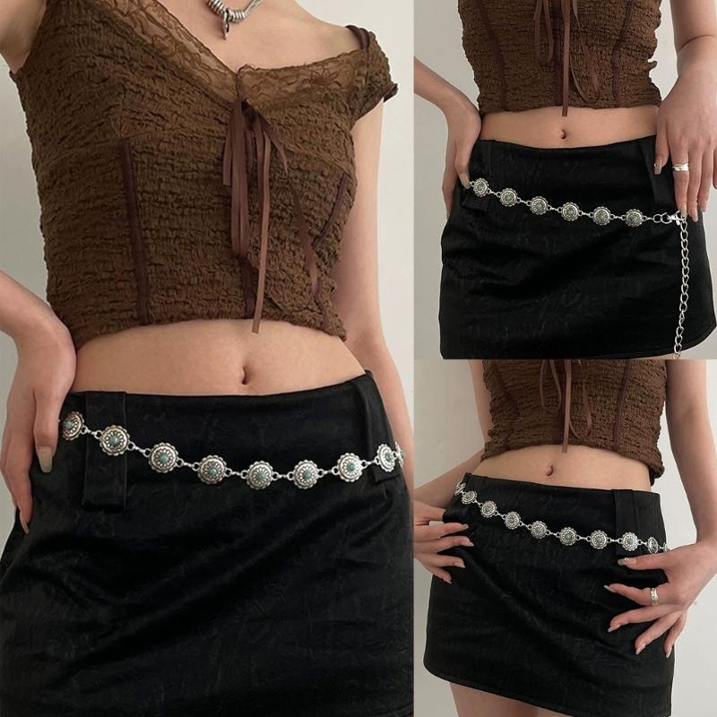 Damen Legierung geschnitzte Türkis Schnalle Taillenkette für Bankett Damen Kleid Gürtel