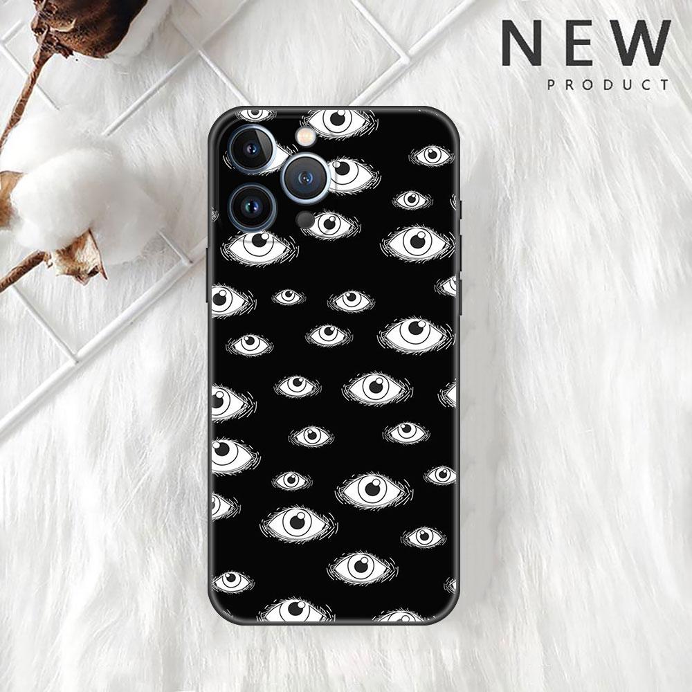 

Чехол со смайликом со страшным лицом и глазами для Apple iPhone 11 13 14 12 Pro Max 7 8 XR X 6 5 5S SE 2022 13ProMax, черный силиконовый чехол для телефона iPhone 6 6S