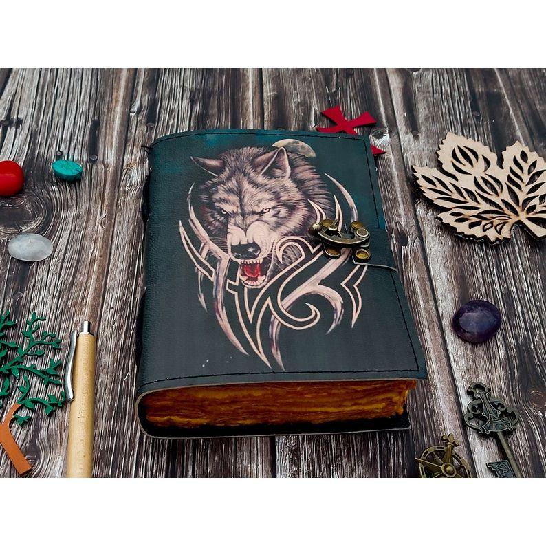 Wolf Handmade Leather Bound Journal Writing Notebook Diary Notepads for Men & Women Blank Antique Paper Poetry book crismas gift