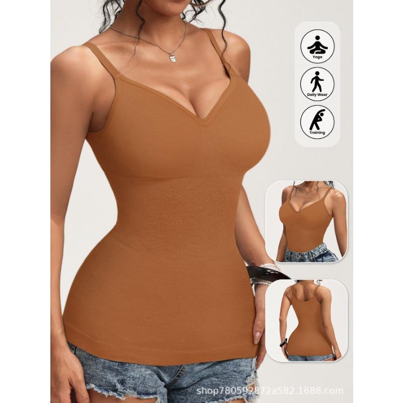 Women's White Seamless Shaping Camisole Deep V Neck Tummy Control Shapewear Tank Top