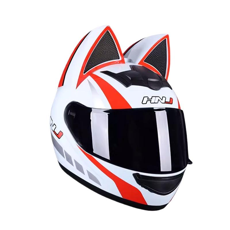 Electric Motorcycle Cat Ear Helmet Female Four Seasons Full Helmet Male Knight Locomotive Cute Rabbit Ears